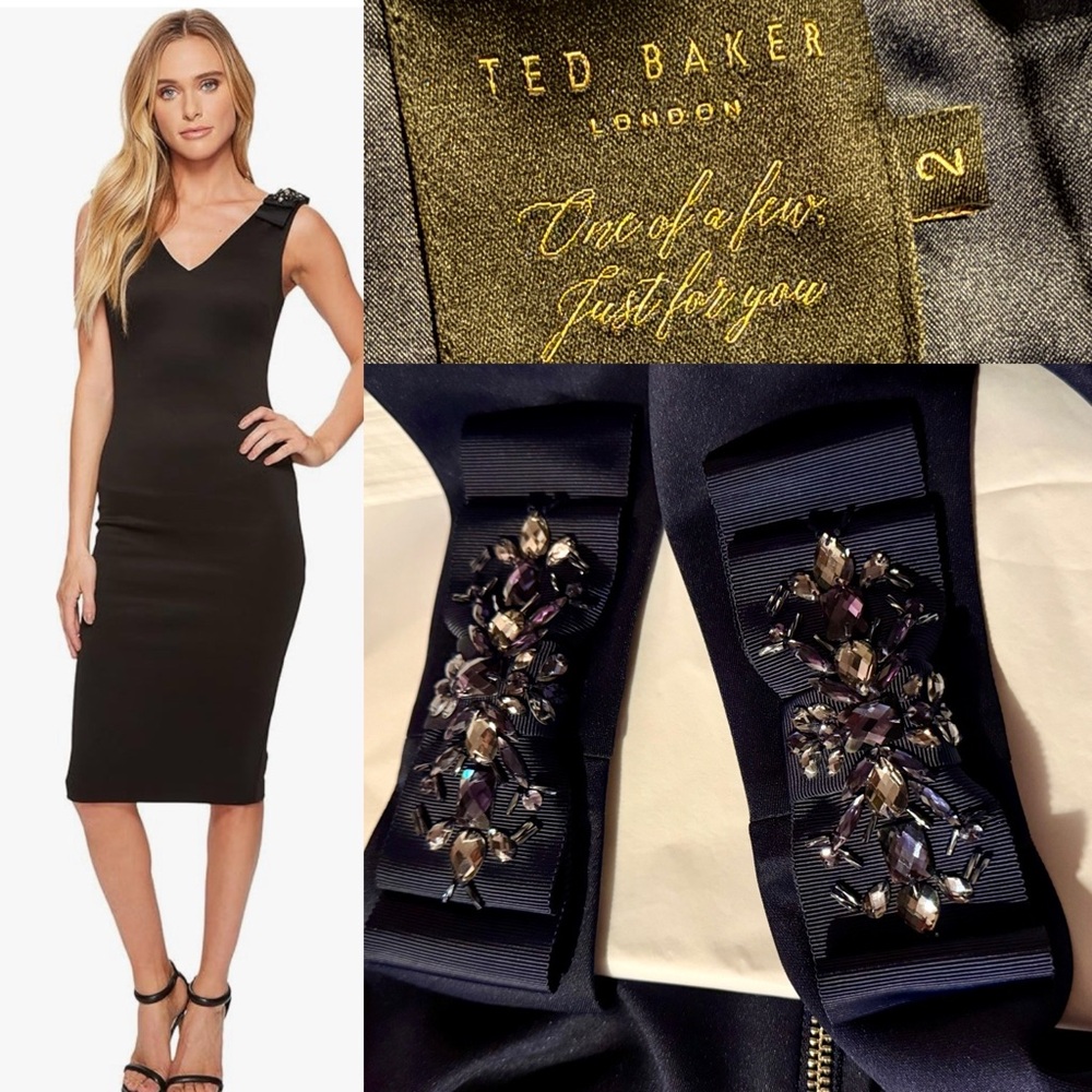 Ted Baker US6 Belliah Bow Jeweled dress NYE, Holiday Office Party black-tie blue